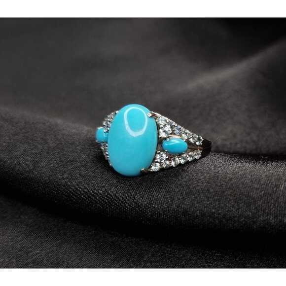 Dk Signed 925 Sterling Silver Ring With Composite Turquoise Size 9.5 - Picture 2 of 3